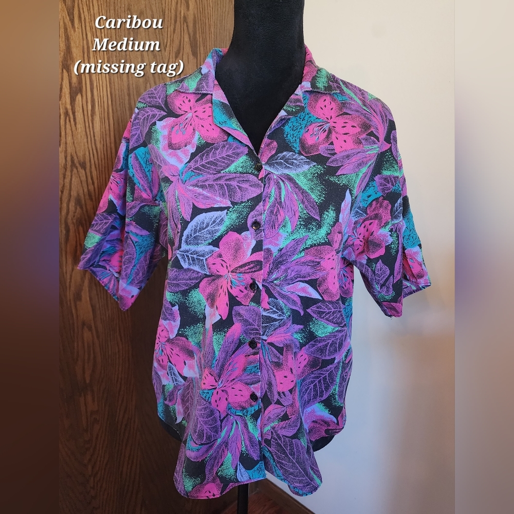 Vintage 80's Caribou Hawaiian Floral‎ Button Up